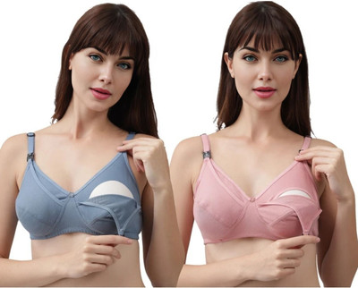 YVLORA WOMEN BRA Women Maternity/Nursing Non Padded Bra(Blue, Pink)