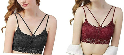 Unique Style Bralette Bra Women Everyday Lightly Padded Bra(Black, Maroon)