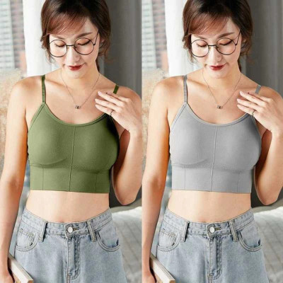 zoxen Women Cami Bra Lightly Padded Bra(Green, Grey)