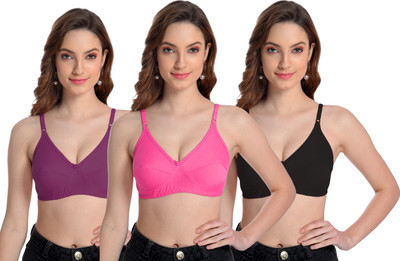 BOOMSHY Women's Comfort Bra For Everyday Combo Pack of 3 Single Layered Women Full Coverage Non Padded Bra(Multicolor)