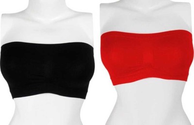 Tarido Women Bandeau/Tube Non Padded Bra(Red, Black)