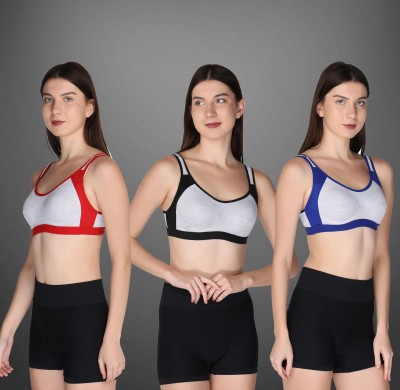 lufiya Women Sports Non Padded Bra(Blue, Black, Red)