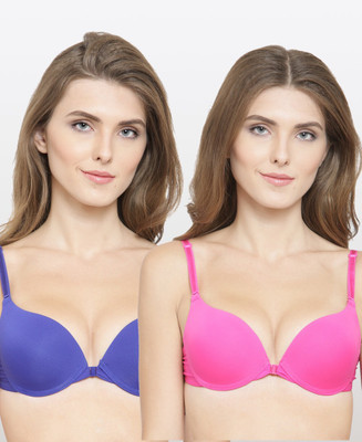 PrivateLifes PrettyCat Multiway Front Open Pushup Bra. Women Push-up Heavily Padded Bra(Blue, Pink)