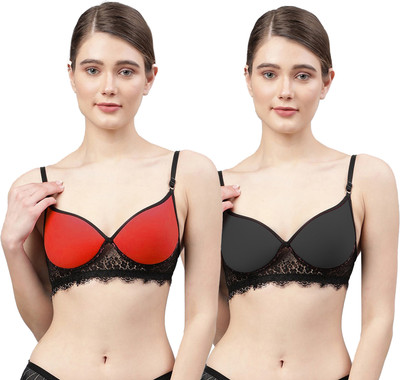 Beach Curve A_Cupri Bra Women Minimizer Lightly Padded Bra(Red, Black)