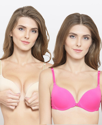 PrivateLifes PrettyCat Multiway Front Open Pushup Bra. Women Push-up Heavily Padded Bra(Pink, Beige)