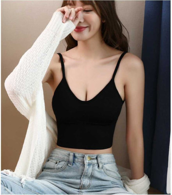 zoxen Women Cami Bra Lightly Padded Bra(Black)