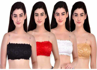Unique Style Net Tube Bra Women Bandeau/Tube Lightly Padded Bra(Black, White, Beige, Red)