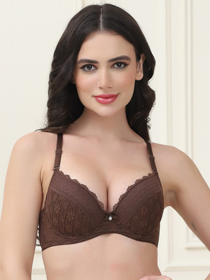 Quttos Quttos Lightly Padded Hot Lace Underwire Bra Women T-Shirt Lightly Padded Bra(Brown)