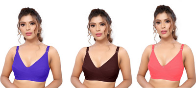 Shree Brahmani Corporation Women's Cotton Blend Full Comfortable Non-Padded Chami Bra For Everyday Wear Women Everyday Non Padded Bra(Blue, Brown, Pink)