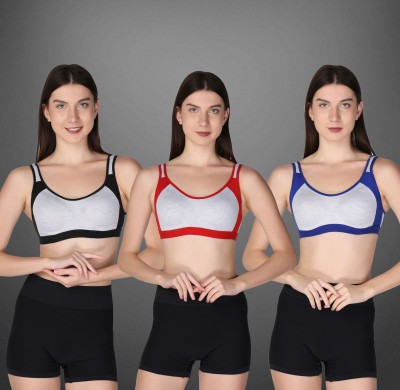 lufiya Women Sports Non Padded Bra(Red, Black, Blue)