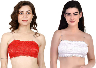 BRATON Women Bandeau/Tube Lightly Padded Bra(White, Red)