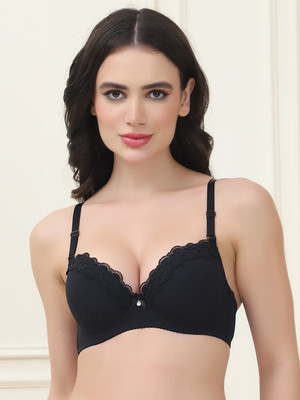 PrettyCat PrettyCat Lightly Padded Trim Lace Underwire Bra Women T-Shirt Lightly Padded Bra(Black)