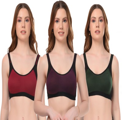 lufiya Women Sports Non Padded Bra(Red, Purple, Dark Green)