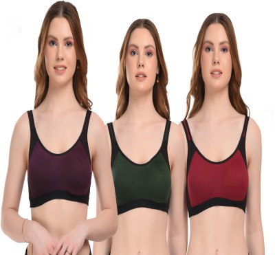 ZEXCARE Women Sports Non Padded Bra(Dark Green, Red, Purple)