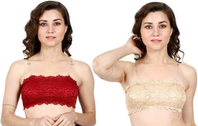 brahub Women Bandeau/Tube Lightly Padded Bra(Maroon, Beige)
