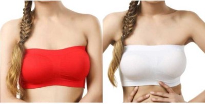 BRATON Women Bandeau/Tube Non Padded Bra(White, Red)