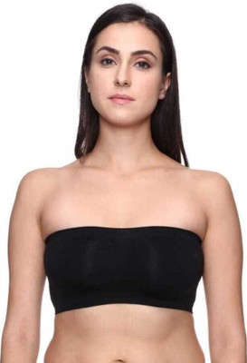 Oumar Bibi Seamless Strapless Stretch Tube Bra Women Bandeau/Tube Non Padded Bra(Black)