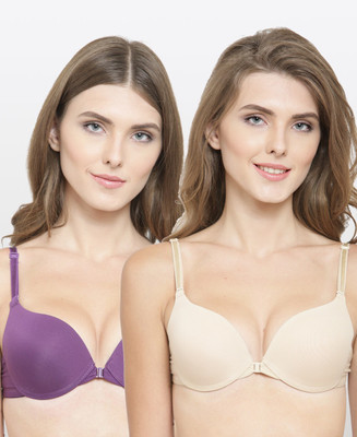 PrivateLifes PrettyCat Multiway Front Open Pushup Bra. Women Push-up Heavily Padded Bra(Purple, Beige)