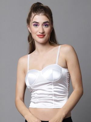 Quttos Quttos Lightly Padded Satin Finish Party Wear Bralette Women Bralette Lightly Padded Bra(White)