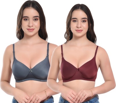 Viral Girl NA Women T-Shirt Heavily Padded Bra(Grey, Maroon)