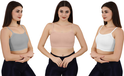 Shree Brahmani Corporation Women's Cotton Lycra Free Size Non Padded Pull On Sport Bra Women Sports Non Padded Bra(Grey, Pink, White)