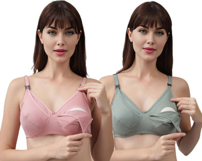 YVLORA WOMEN BRA Women Maternity/Nursing Non Padded Bra(Pink, Green)