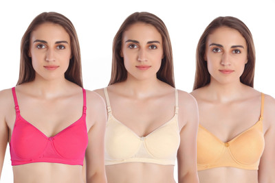 MOSSMOOR Seamless Molded Women Full Coverage Lightly Padded Bra(Pink, Beige, Yellow)