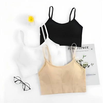 zoxen Women Cami Bra Lightly Padded Bra(Black, White, Beige)