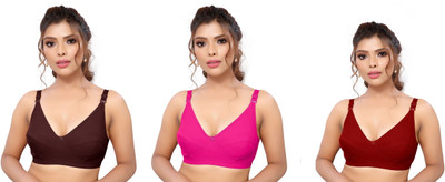 Shree Brahmani Corporation Women's Cotton Blend Full Comfortable Non-Padded Chami Bra For Everyday Wear Women Everyday Non Padded Bra(Brown, Red, Maroon)