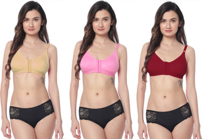 Shree Brahmani Corporation Women's Super PC Cotton Lycra Free Size Non Padded Front Hook Bra Women Everyday Non Padded Bra(Gold, Beige, Maroon)
