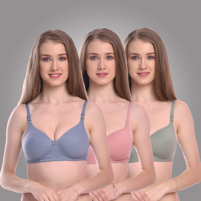 Oumar Bibi Women's Full Coverage Non-Padded Bra Women T-Shirt Non Padded Bra(Multicolor)