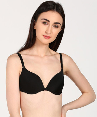 Quttos Quttos Pushup Padded Front Open Bra For Women Women Push-up Lightly Padded Bra(Black)