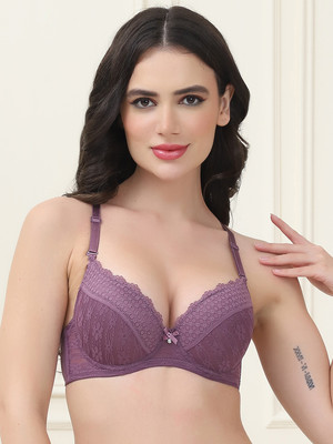 Quttos Quttos Lightly Padded Hot Lace Underwire Bra Women T-Shirt Lightly Padded Bra(Purple)