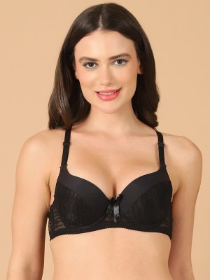 PrivateLifes PrettyCat Women Lightly Padded Underwire T-shirt Bra With Lace. Women T-Shirt Lightly Padded Bra(Black)