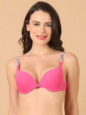 Quttos Quttos Shine Strap Hot Front Open Underwire Pushup Bra Women Push-up Lightly Padded Bra(Pink)