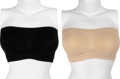 TARIDO FASHION black+skin Women Bandeau/Tube Non Padded Bra(Black, Beige)