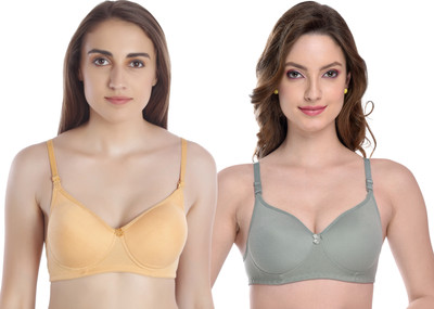 Havenhues Seamless Women T-Shirt Lightly Padded Bra(Gold, Green)