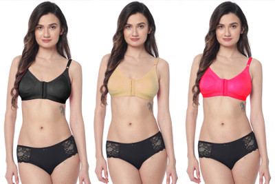 Shree Brahmani Corporation Women's Super PC Cotton Lycra Free Size Non Padded Front Hook Bra Women Everyday Non Padded Bra(Black, Gold, Pink)