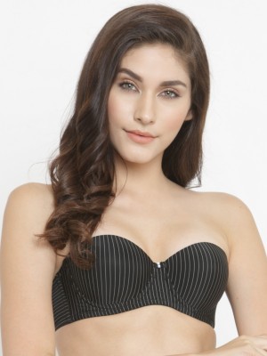 PrivateLifes PrettyCat Strapless Pushup Striped Bra. Women Balconette Lightly Padded Bra(Black)