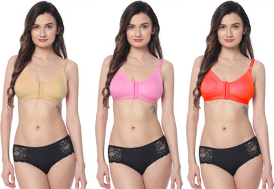 Shree Brahmani Corporation Women's Super PC Cotton Lycra Free Size Non Padded Front Hook Bra Women Everyday Non Padded Bra(Gold, Beige, Red)
