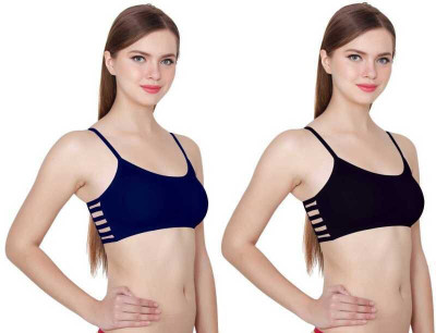 BRATON Women Bralette Lightly Padded Bra(Blue, Black)