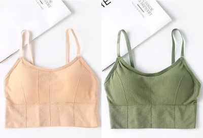 BRANKLY URJA Women Cami Bra Lightly Padded Bra Women Cami Bra Lightly Padded Bra(Green, Beige)