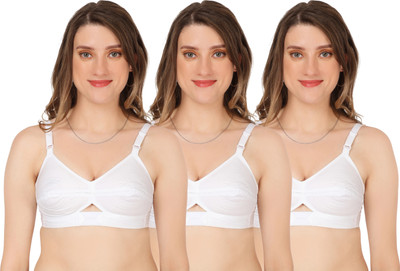 Corwin International Comfortable round stitch bra Combo set for women center elastic cotton bra Women Full Coverage Non Padded Bra(White)