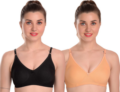 MOSSMOOR Seamless Women T-Shirt Non Padded Bra(Black, Beige)