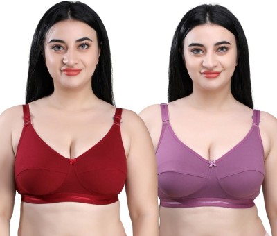 SKDREAMS Women Full Coverage Non Padded Bra(Red, Purple)