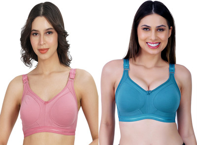 Ladyland Damani women Cotton 4 hook bra Women T-Shirt Non Padded Bra(Blue, Pink)