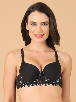 Quttos Quttos Lightly Padded Underwire Lace T-Shirt Bra Women T-Shirt Lightly Padded Bra(Black)