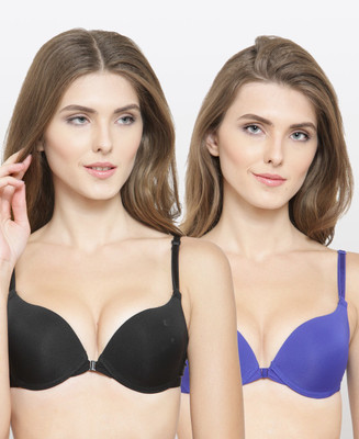 PrivateLifes PrivateLifes Front Open Push-up Padded Combo Bra For Women Women Push-up Lightly Padded Bra(Black, Blue)