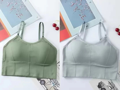 SWATIK Women Cami Bra Lightly Padded Bra(Grey, Green)