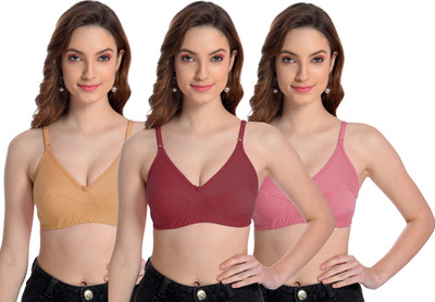 BOOMSHY Women's Comfort Bra For Everyday Combo Pack of 3 Single Layered Women Full Coverage Non Padded Bra(Multicolor)